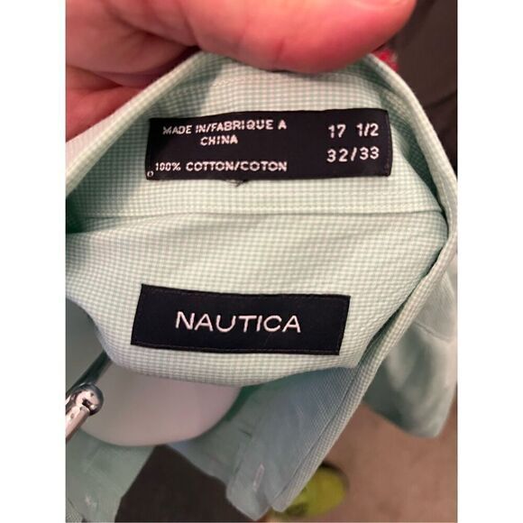 Nautica Light Green Casual Button Down. Size 17.5 XL - Picture 2 of 6